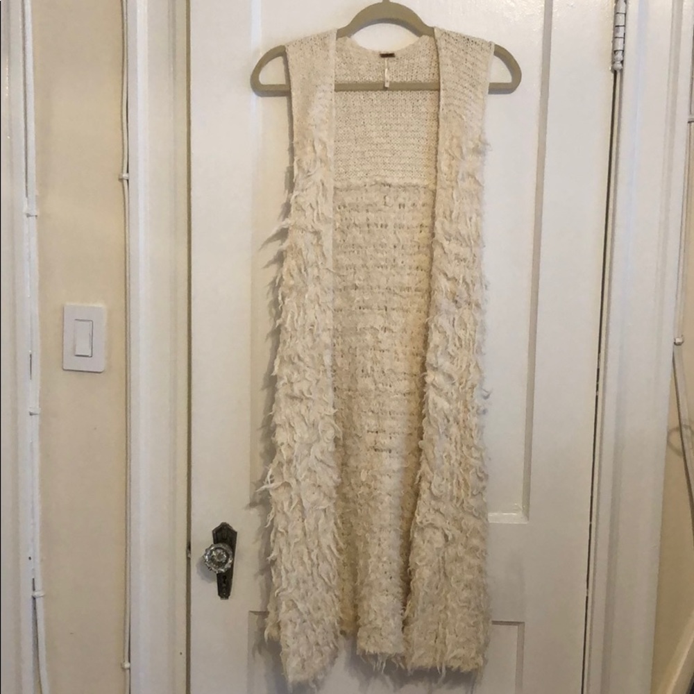 Free People Crochet/Shag Sleeveless Cardigan
